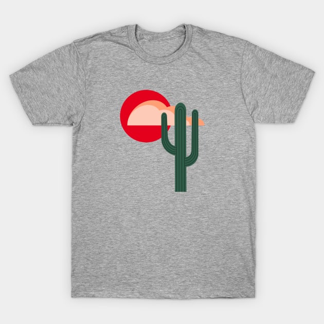 Stylized Desert Landscape with Saguaro Cactus T-Shirt by Obstinate and Literate